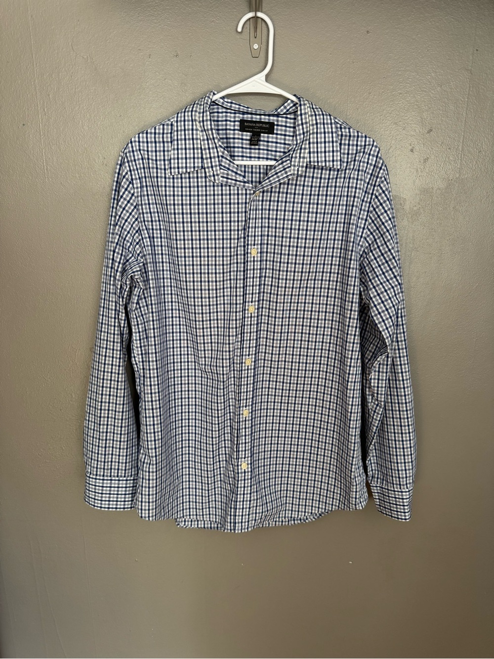 Banana Republic Men's White and Blue Check Dress Shirt